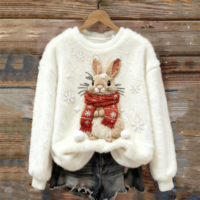Lovely Bunny With Scarf Snowflakes Cozy Plush Sweatshirt artswardrobe