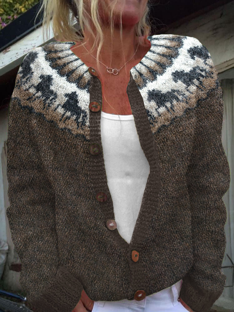 Vintage Horse Pattern Cozy Knit Cardigan elevenforest
