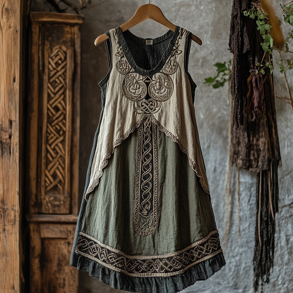 Tribal Viking Celtic Knot Lace Art Linen Tank Dress artswardrobe