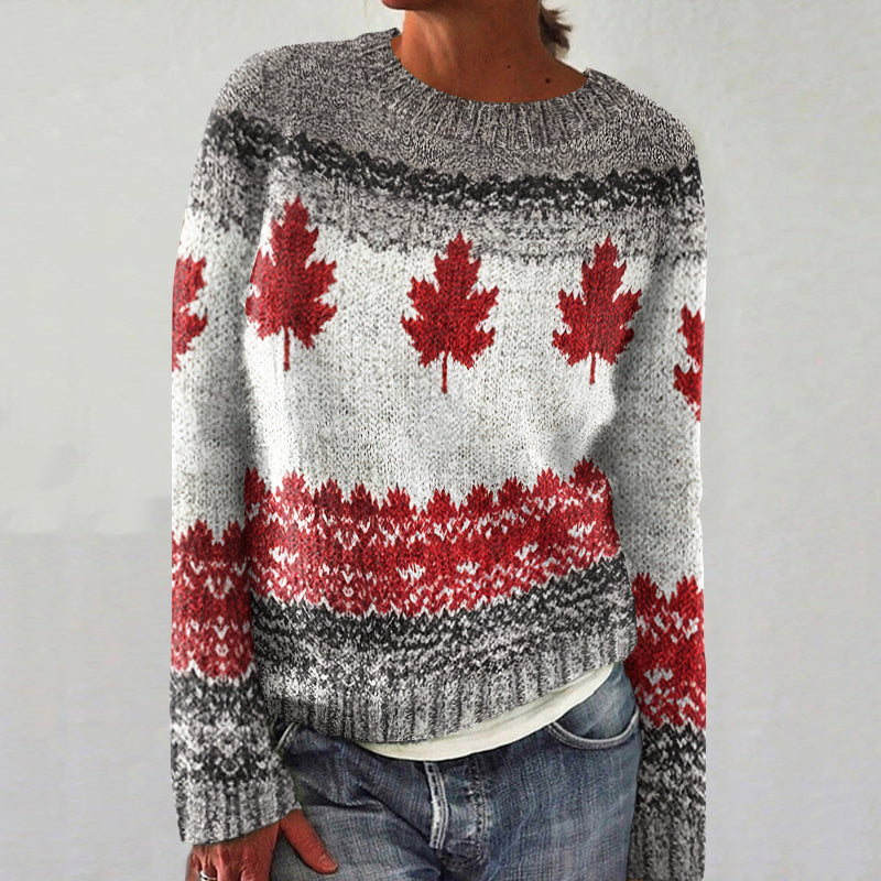 Women's Canadian Maple Leaf Cozy Crew Neck Knit Sweater elevenforest