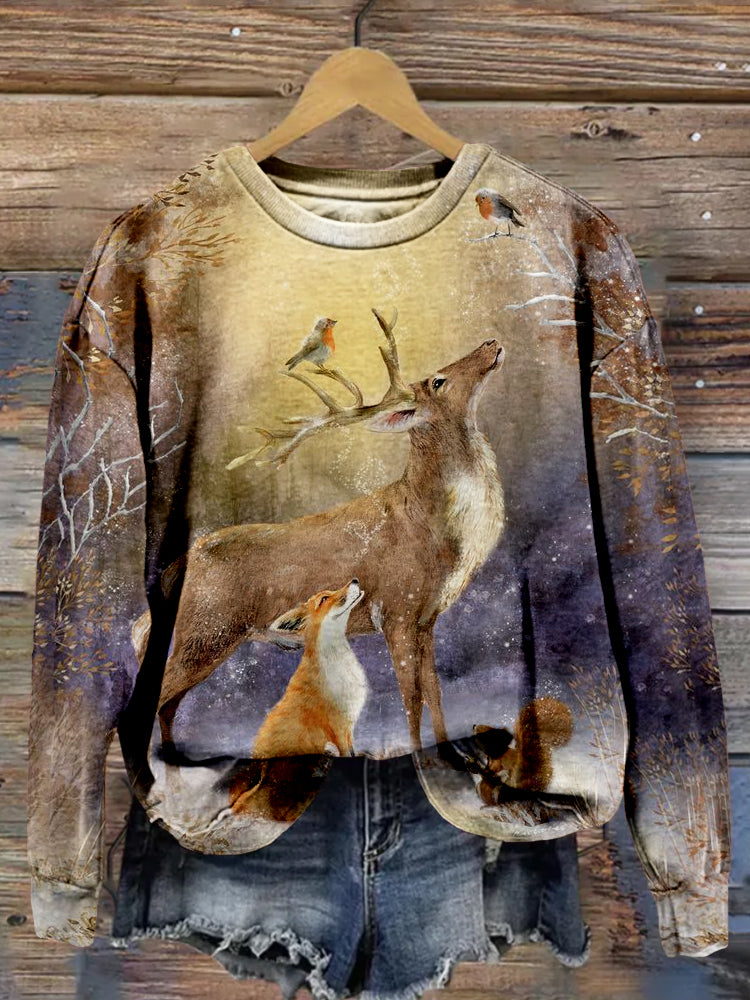 Winter Forest Animals Art Graphic Comfy Sweatshirt artswardrobe