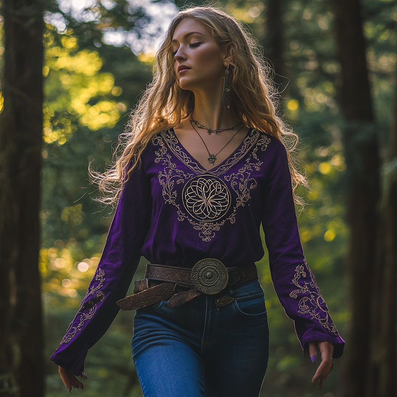 Women's Viking Tree Of Life Art Print V-neck Shirt artswardrobe