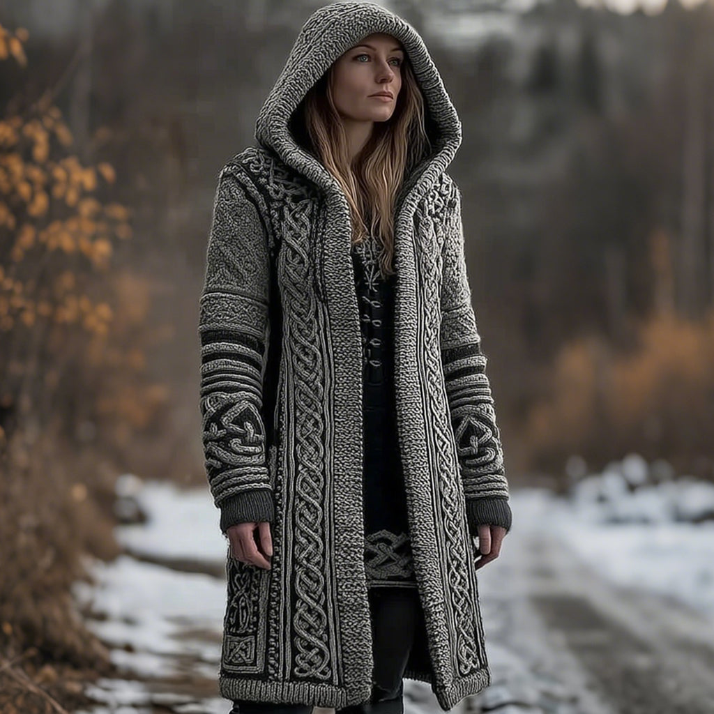 Women's Vintage Viking Celtic Knot Knit Sweater Jacket artswardrobe