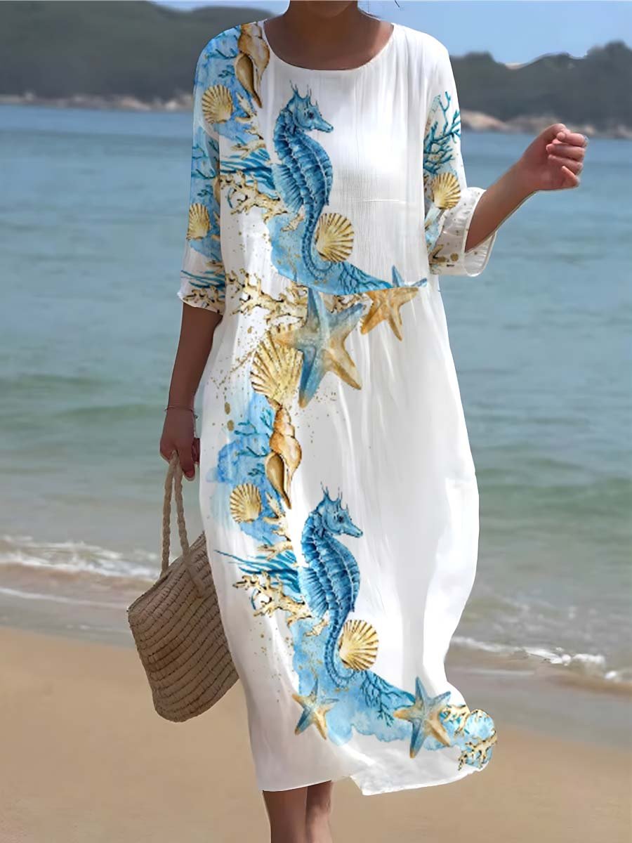 Women's Seaside Underwater World Print Resort Style Dress