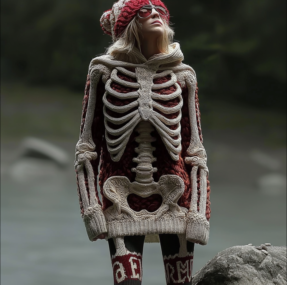 Halloween Human Anatomy Design Women's Knit Hooded Sweater artswardrobe