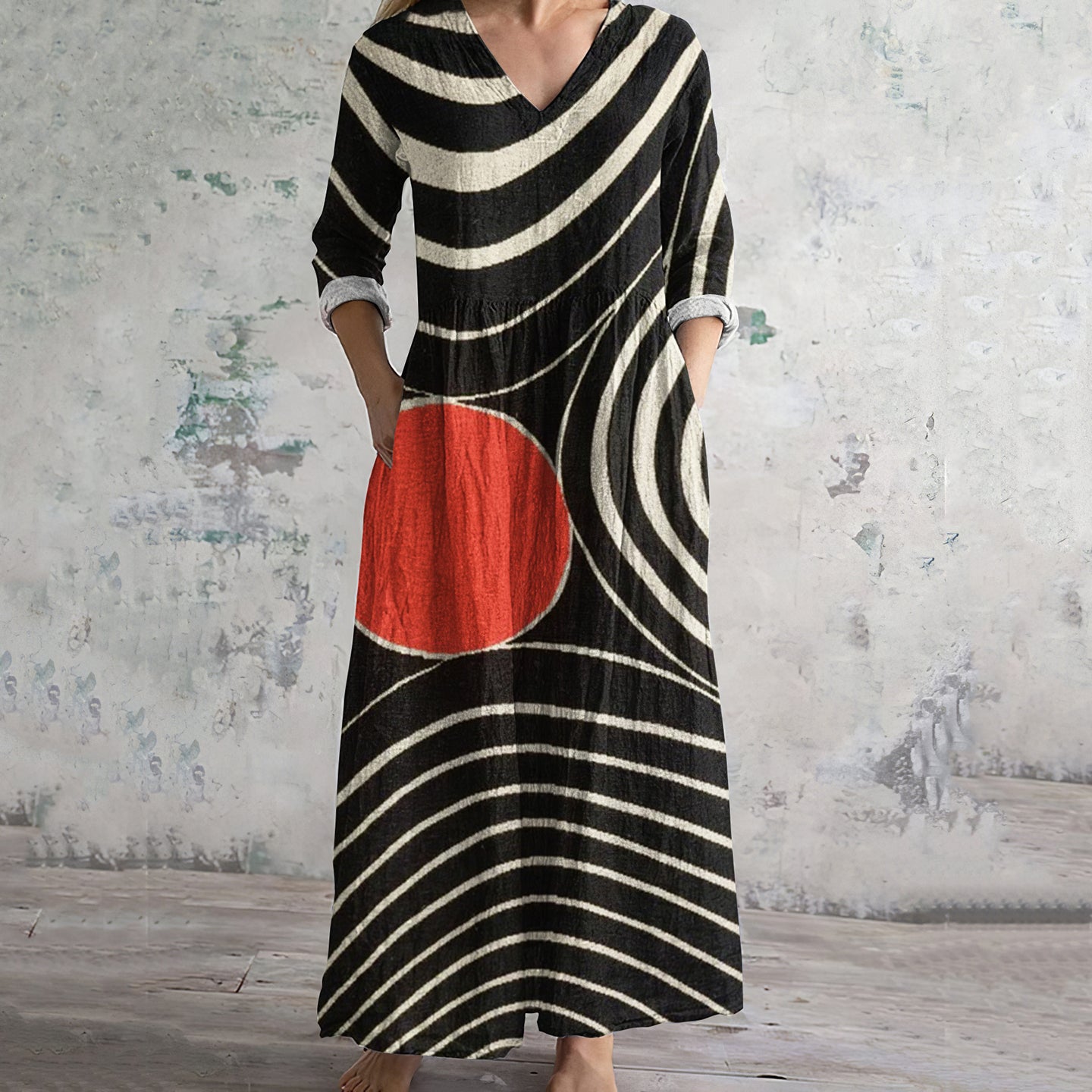 Vintage Abstract Geometry Art Women's Linen Dress artswardrobe