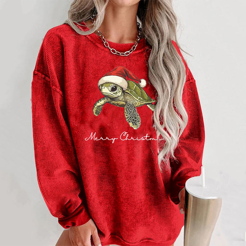 Comstylish Women's Christmas Turtle Print Casual Sweatshirt
