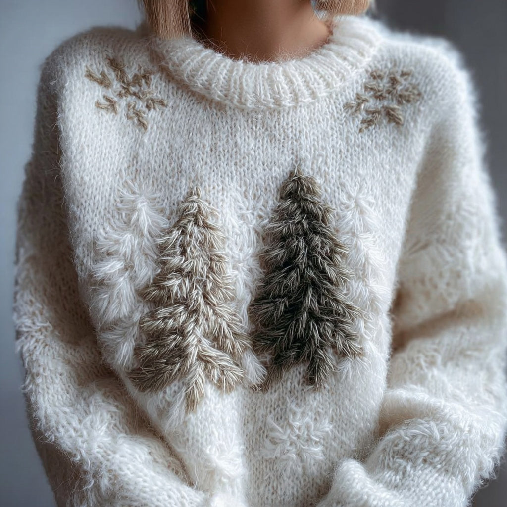 Fuzzy Christmas Tree Crew Neck Cozy Knit Sweater artswardrobe