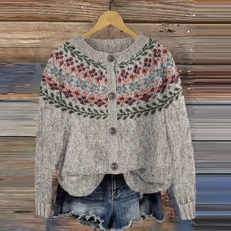 Retro Floral Knitted Button Down Cozy Sweater elevenforest