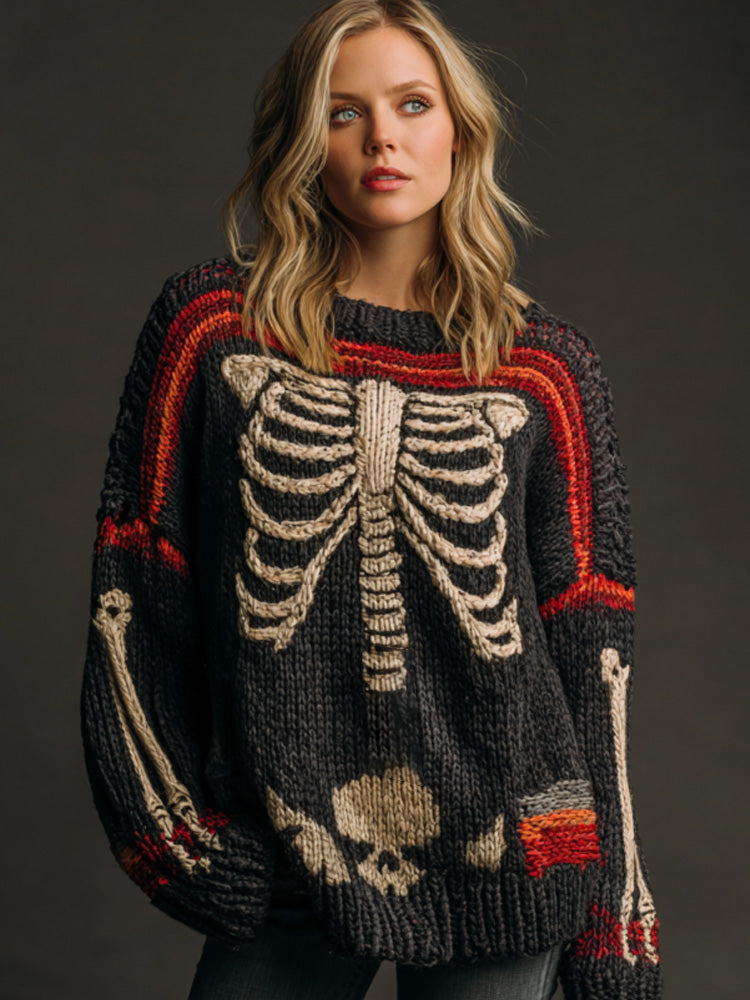 Vintage Halloween Bone And Floral Art Sweater artswardrobe