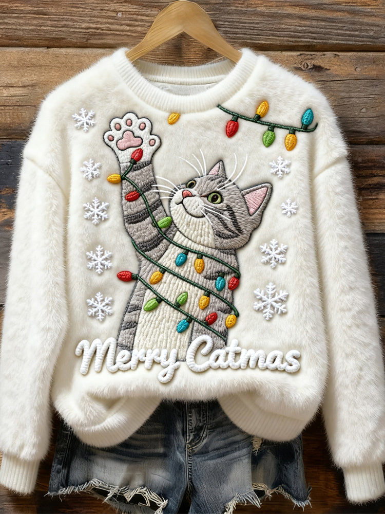 Merry Catmas Women's Cozy Plush Sweater