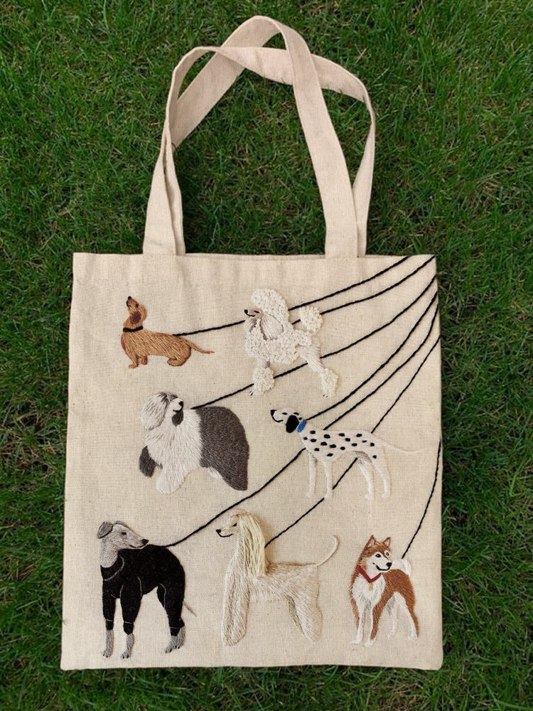 Comstylish Pet Dogs Animal Embroidery Pattern Canvas Bag