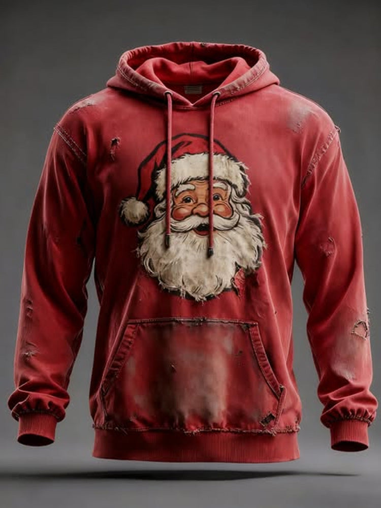 Comstylish Vintage Christmas Santa Claus Print Hoodie