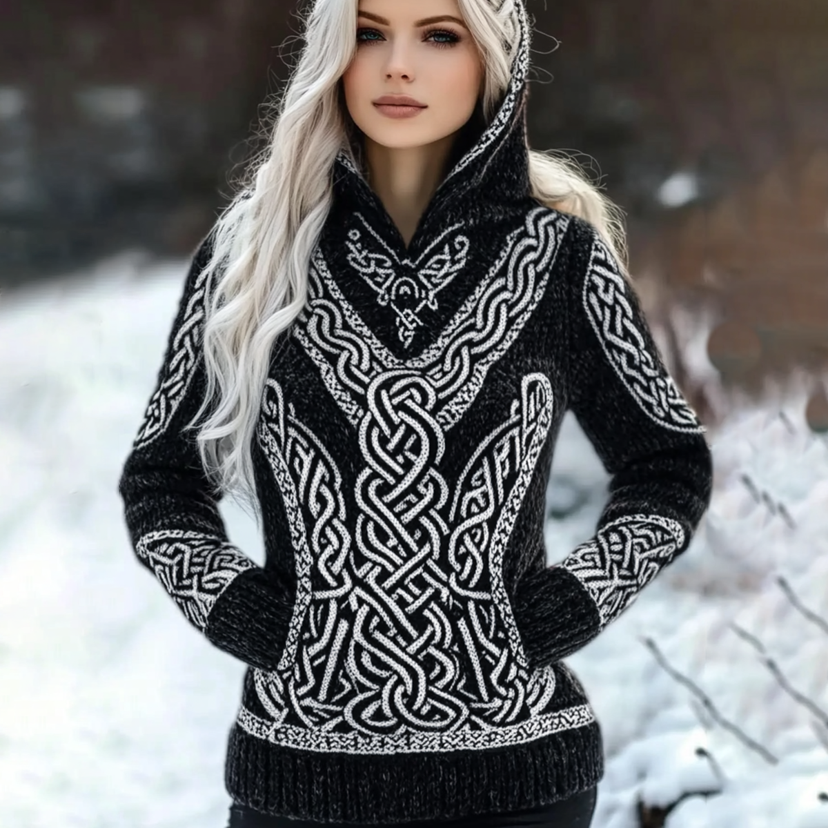 Women's Viking Celtic Pattern Cozy Hooded Sweater artswardrobe