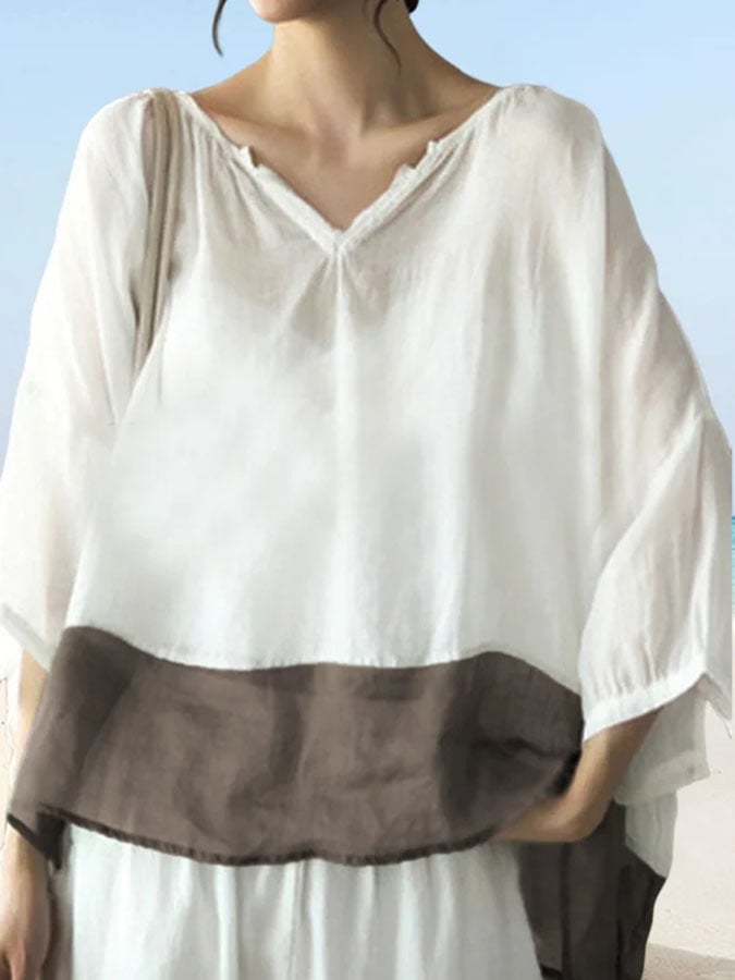 Ladies Casual Colorblock Loose Shirt