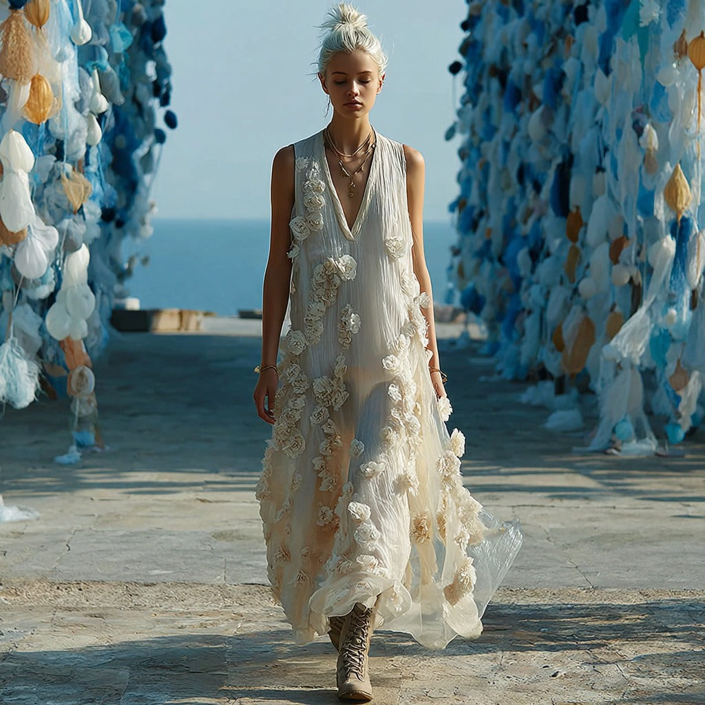 Women's Vintage Floral Sleeveless Dress artswardrobe