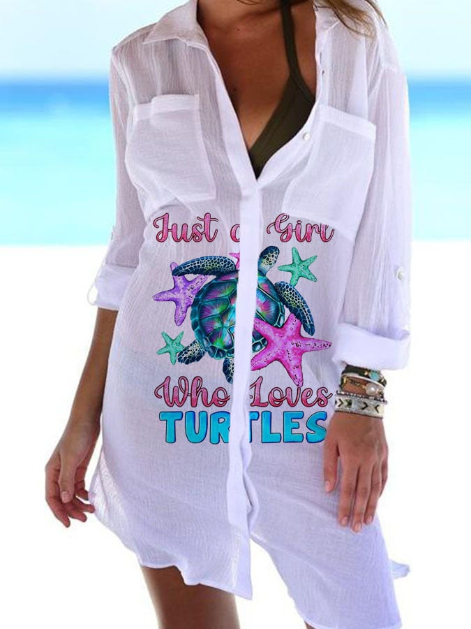 Women's Beach Turtle Casual Print Sun Protection Shirt