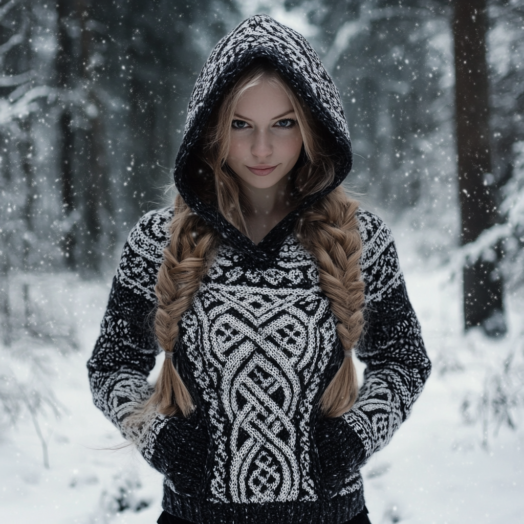 Women's Viking Totem Celtic Knot Vintage Pocket Hooded Sweater elevenforest