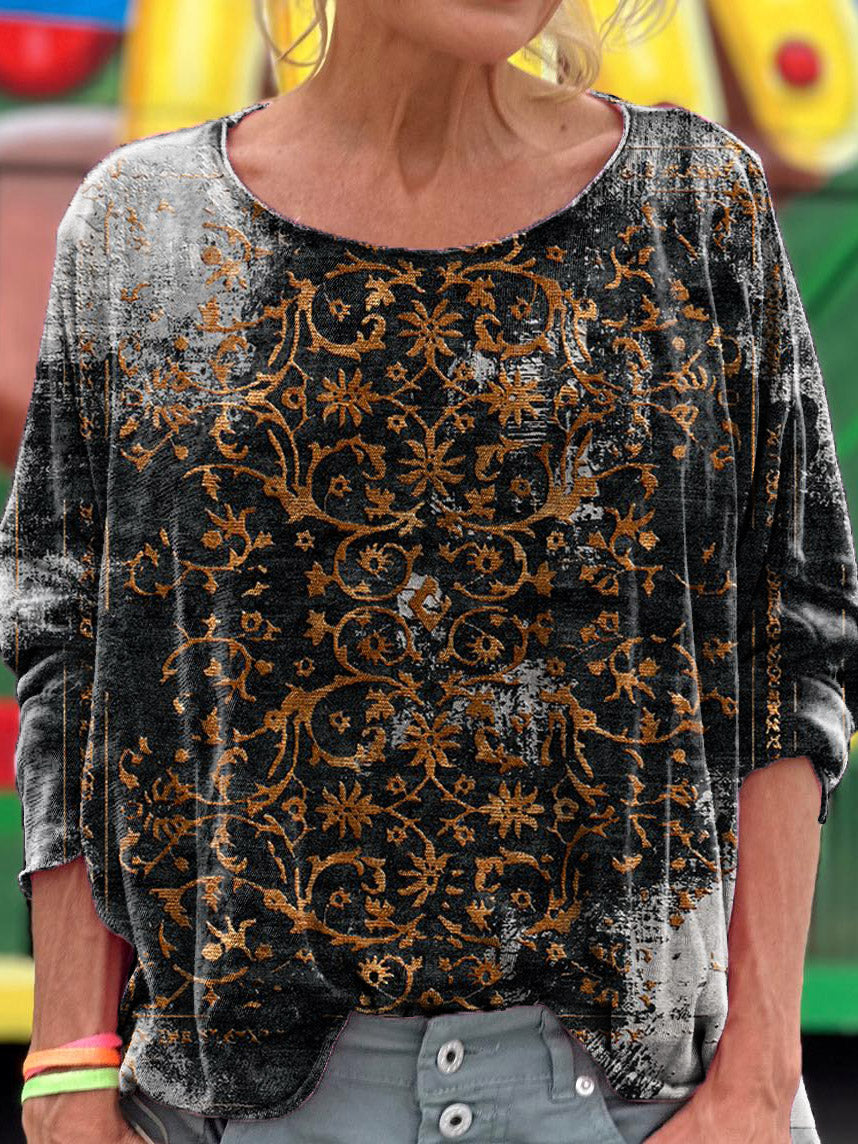 Retro Ethnic Pattern Art Print Casual Long Sleeve T-shirt