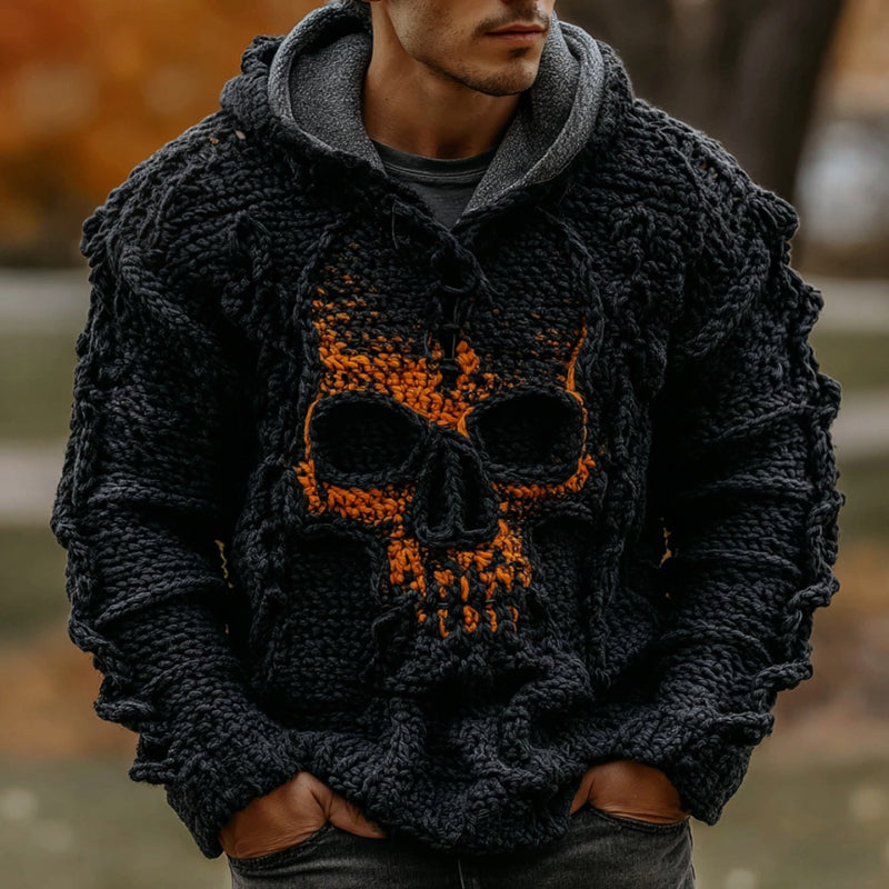 Men's Halloween Celtic Skull Art Knitted Cozy Hooded Sweater artswardrobe