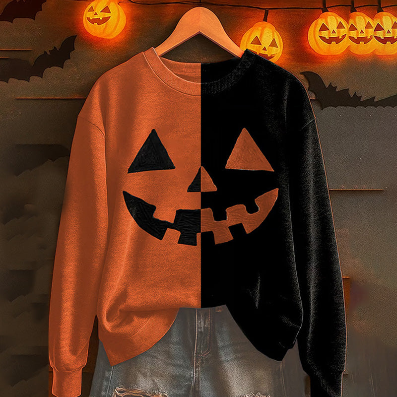 Women's Halloween Pumpkin Face Printed Sweatshirt artswardrobe