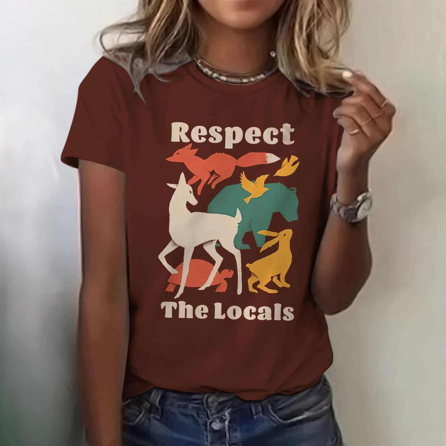 Respect The Locals Forest Animal Print Women's Short Sleeve T-shirt artswardrobe