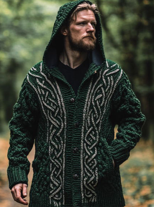 Women's Celtic Knot Vintage Cozy Knit Hooded Cardigan artswardrobe