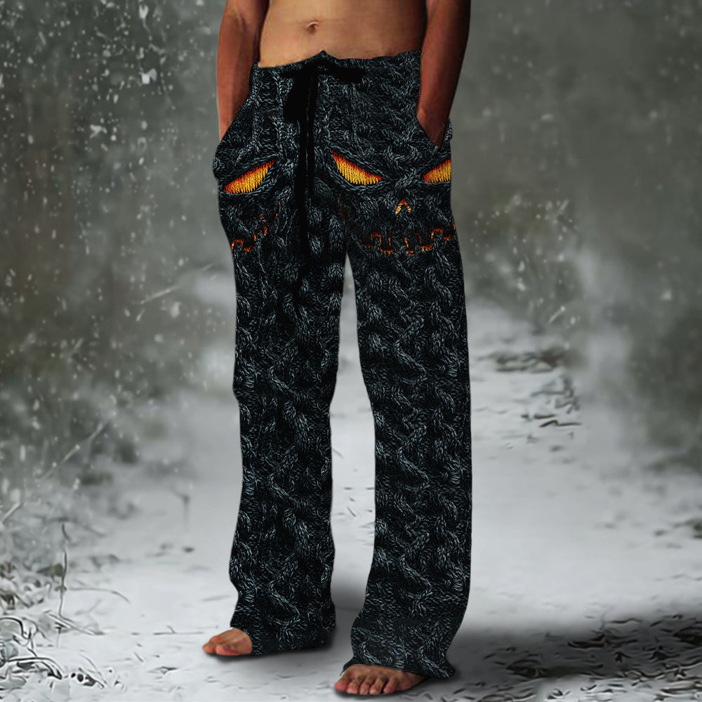 Halloween Evil Pumpkin Emoji Men's Chunky Knit Pants artswardrobe