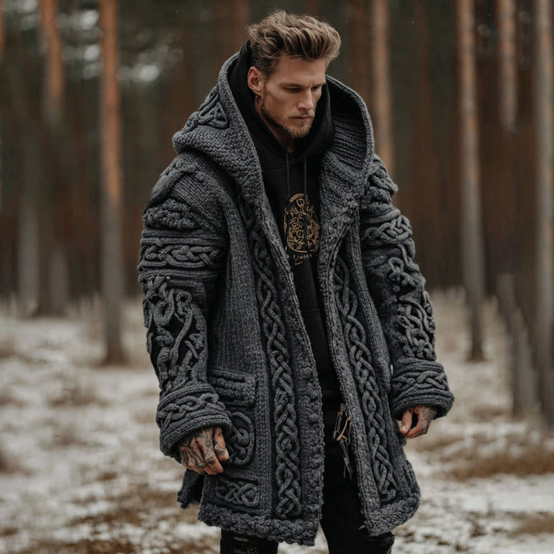 Men's Viking Celtic Knot Contrast Button Cozy Midi Cardigan Sweater artswardrobe