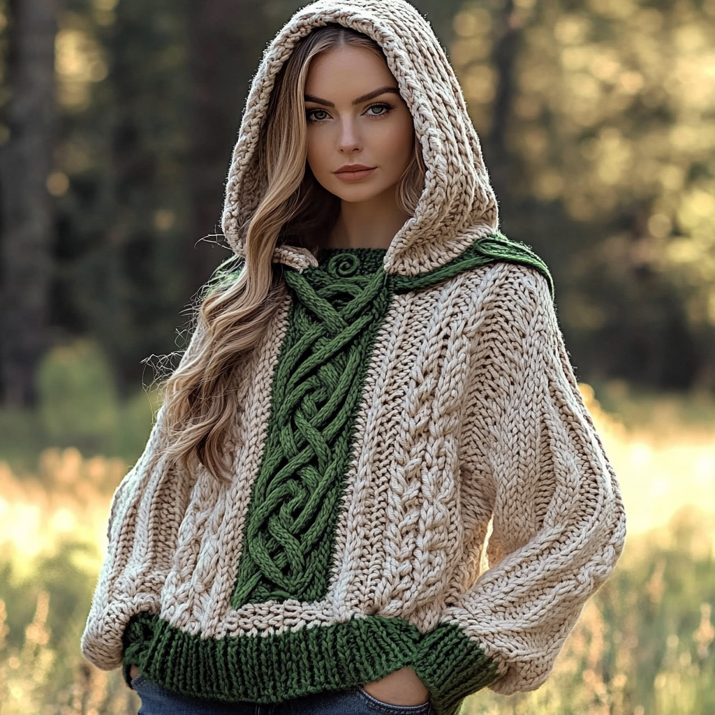 Women's Jacquard Art Cozy Hooded Sweater artswardrobe