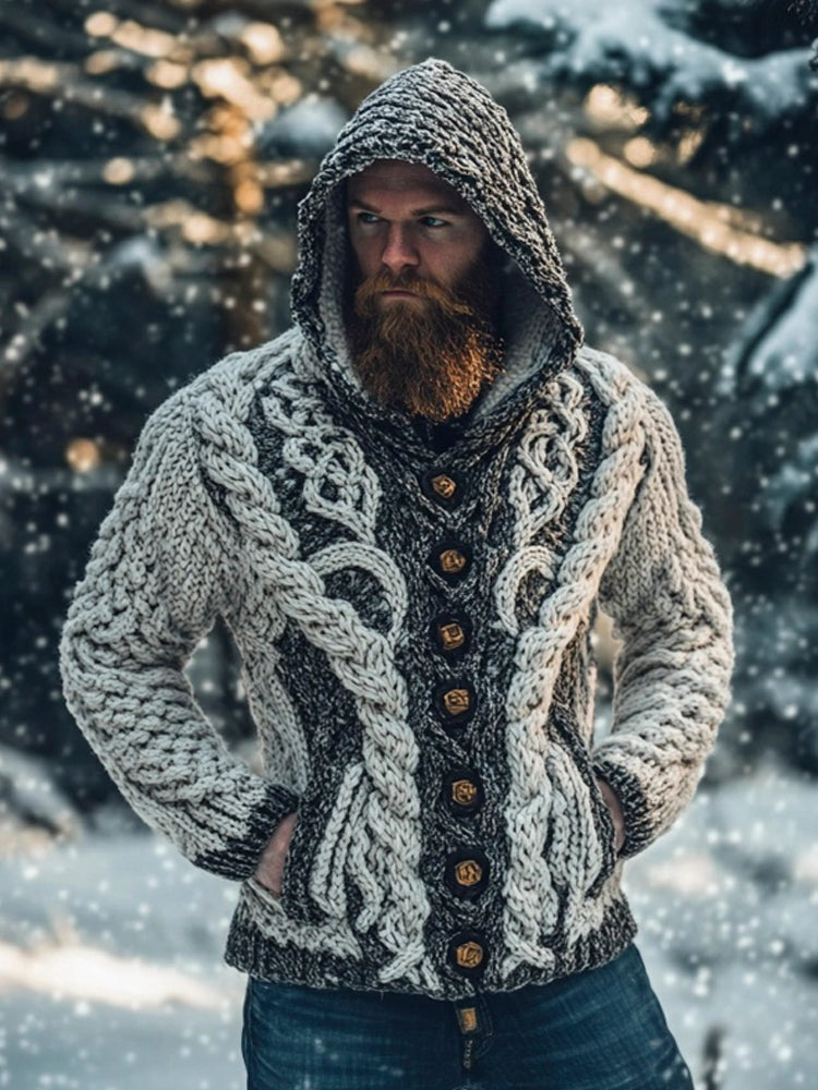 Irish Chunky Knit Pattern Men's Hooded Sweater artswardrobe
