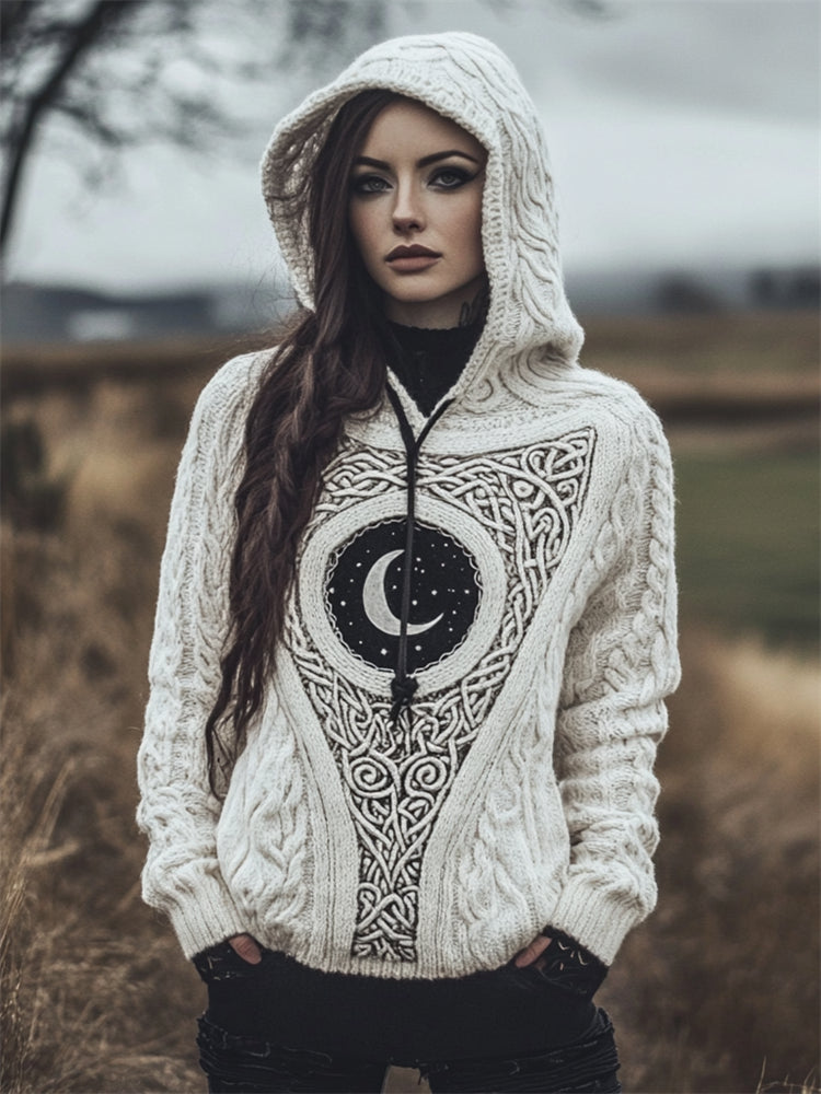 Moon Celestial Mystical Celtic Chunky Hooded Sweater elevenforest