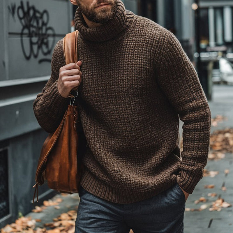 Men's Vintage Jacquard Chunky Knit Turtleneck Sweater artswardrobe