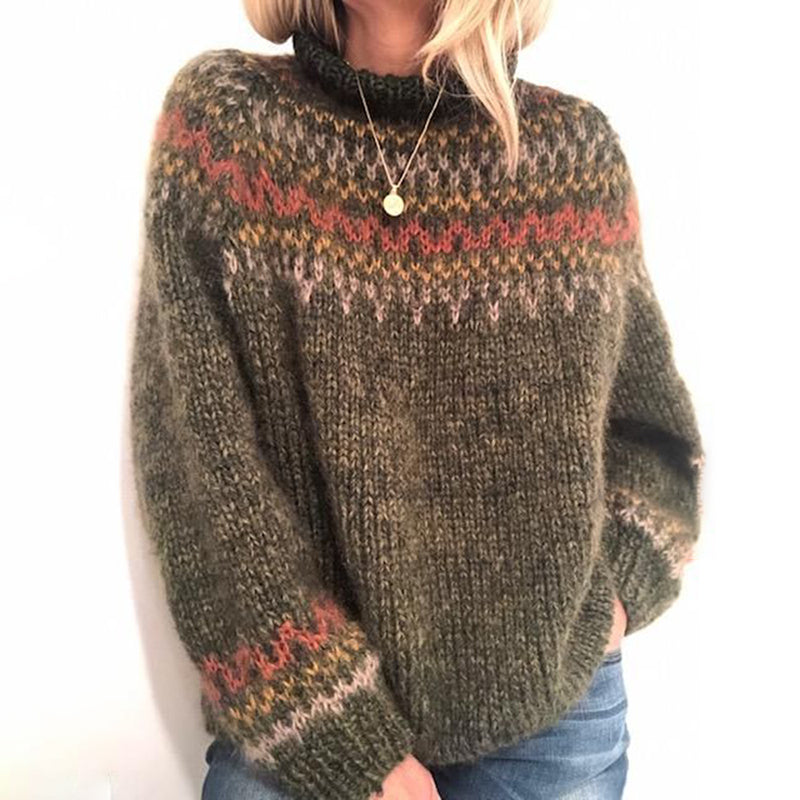 Retro Contrast Wave Pattern Turtleneck Sweater elevenforest