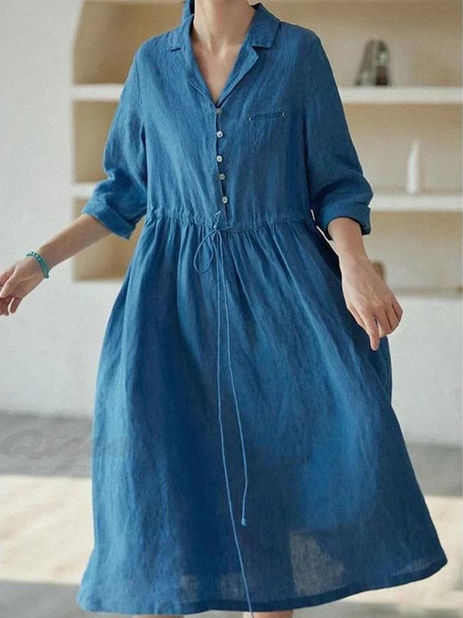 Women's Casual Elegant 3/4 Sleeve Cotton And Linen Dress