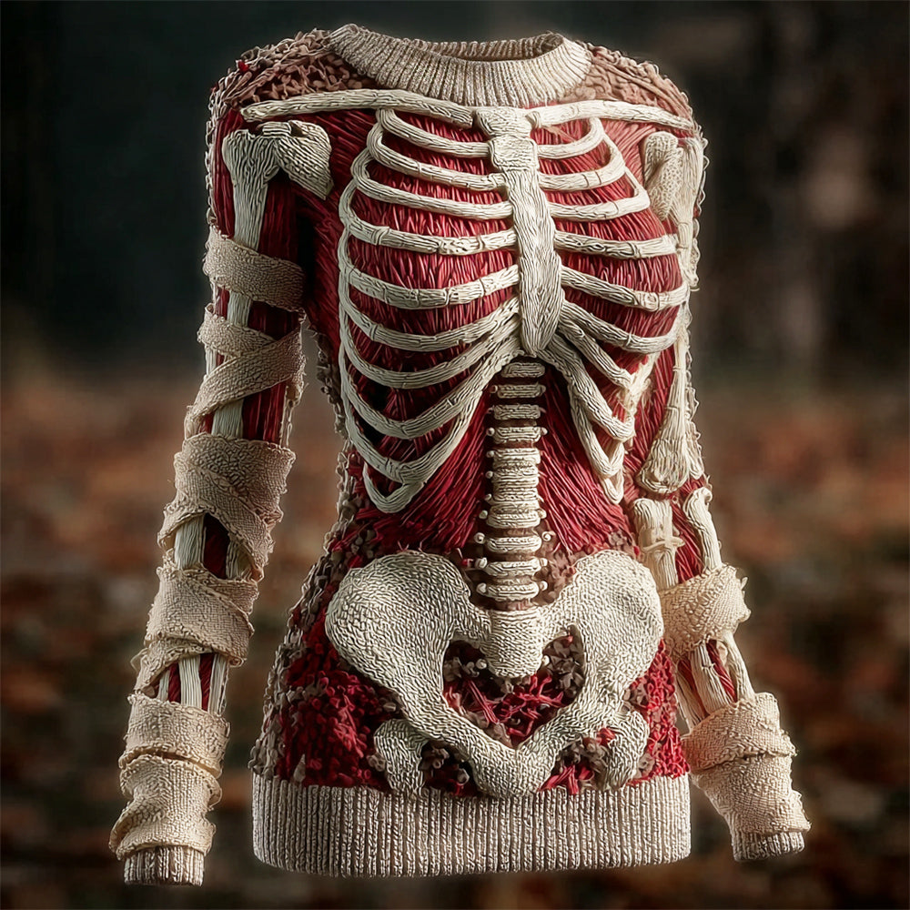 Halloween Muscle Anatomy Bandage Art Women's Knit Slim-fit Sweater artswardrobe