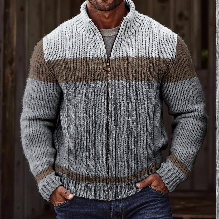 Men'S Vintage Color Block Knitted Jacquard Cozy Sweater Cardigan elevenforest