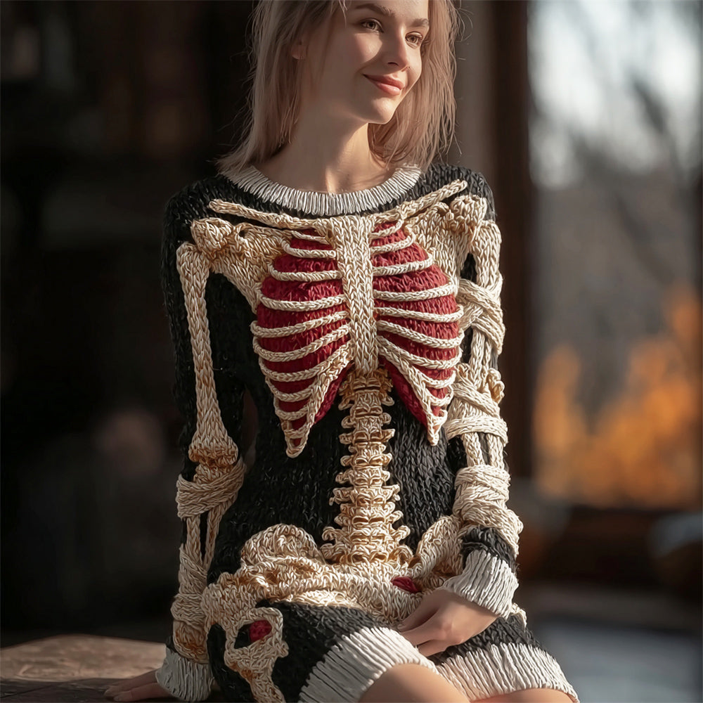 Halloween Skeleton & Bandage Art Women's Knit Slim-fit Sweater artswardrobe