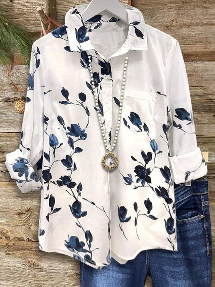 Comstylish Elegant Floral Print Women's Long Sleeve Shirt