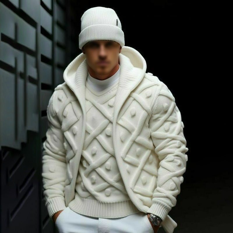 Men'S Retro Geometric Knit Jacquard Warm Hooded Sweater artswardrobe