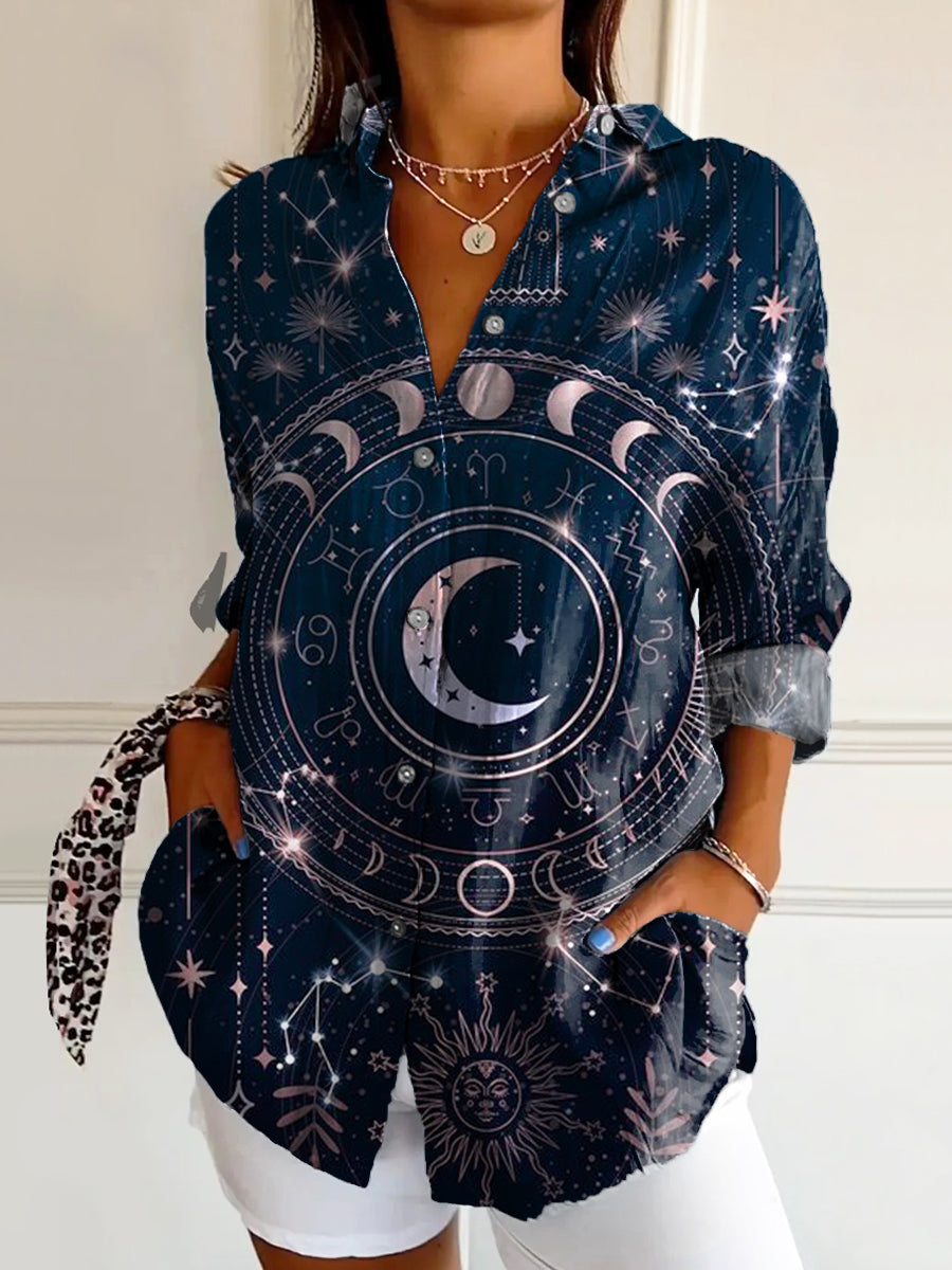 Women's Starmoon Art Print Casual Cotton Shirt