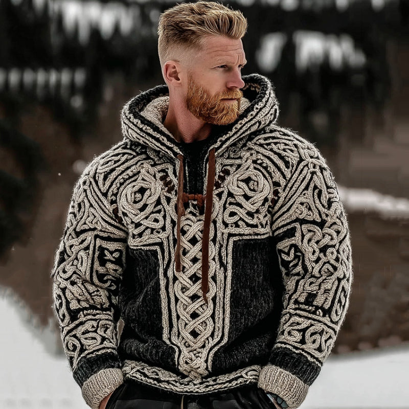 Men's Viking Celtic Knot Color Block Cozy Casual Hooded Sweater artswardrobe