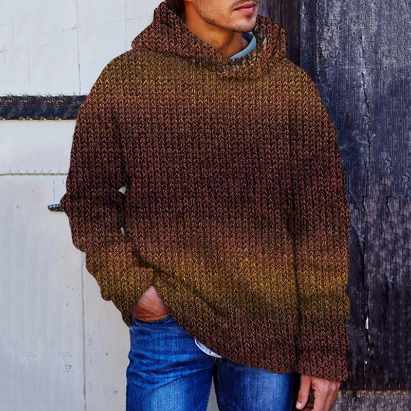 Men's Vintage Colorful Chunky Knit Crochet Art Cozy Hooded Sweater artswardrobe