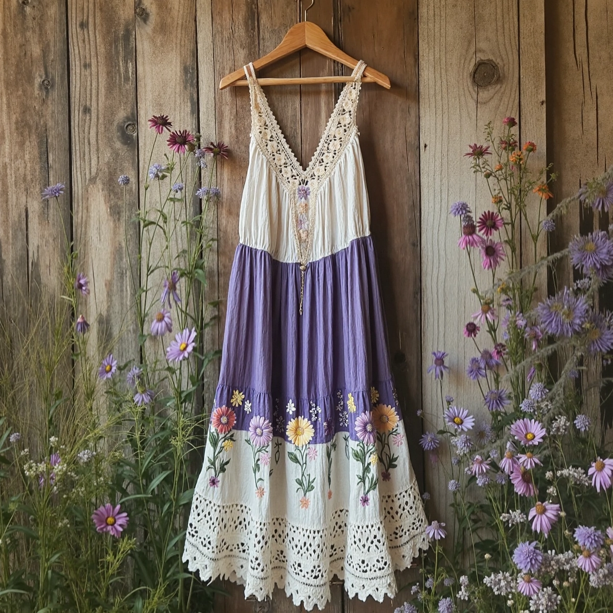 Vintage Flowers Design Casual V Dress artswardrobe