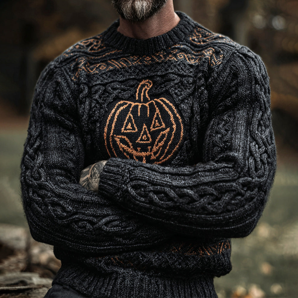 Halloween Pumpkin Lights Men's Knit Crewneck Sweater artswardrobe