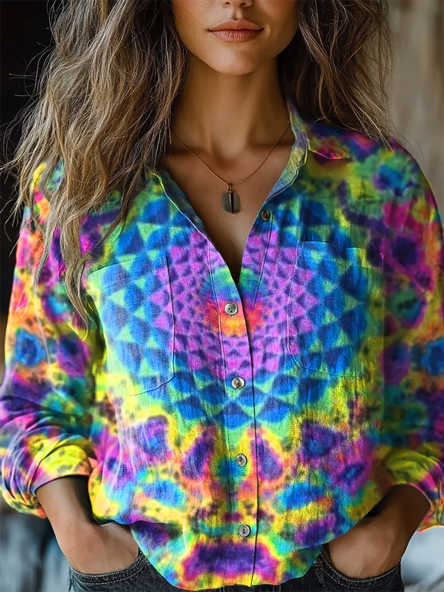 Women's Trippy Tie Dye Kaleidoscope Print Casual Long Sleeve Comfortab