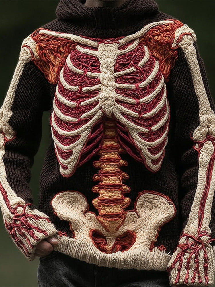 Spooky Human Skeleton Halloween Art Men's Knit Hoodie artswardrobe