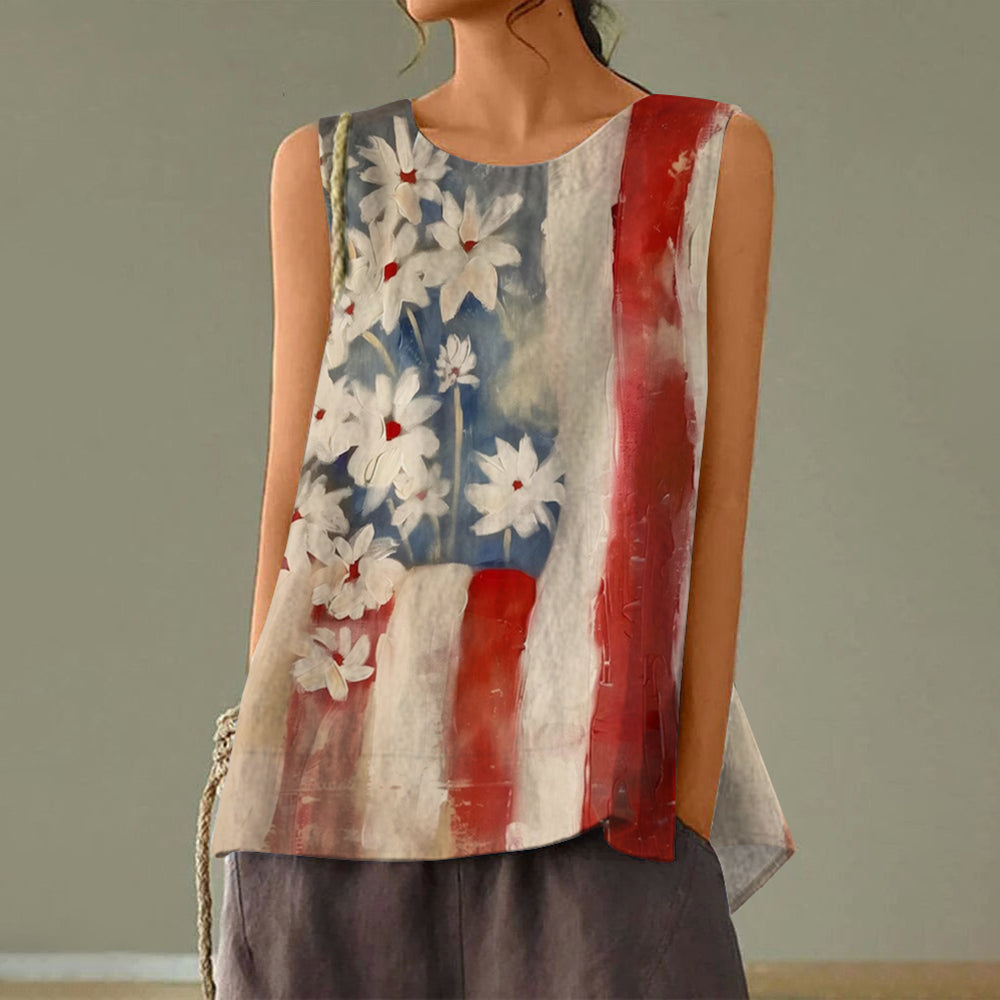 Vintage Independence Day American Geometry Floral Art Tank Top artswardrobe
