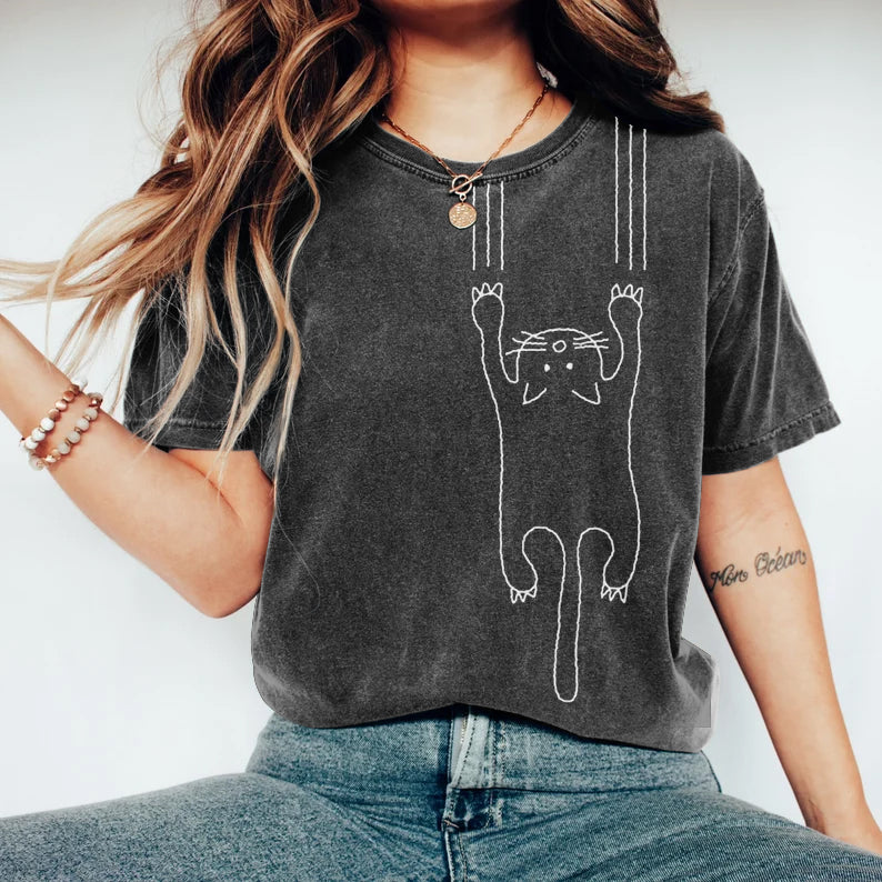 Women‘s Cute Cats Round Neck Casual T-Shirt elevenforest
