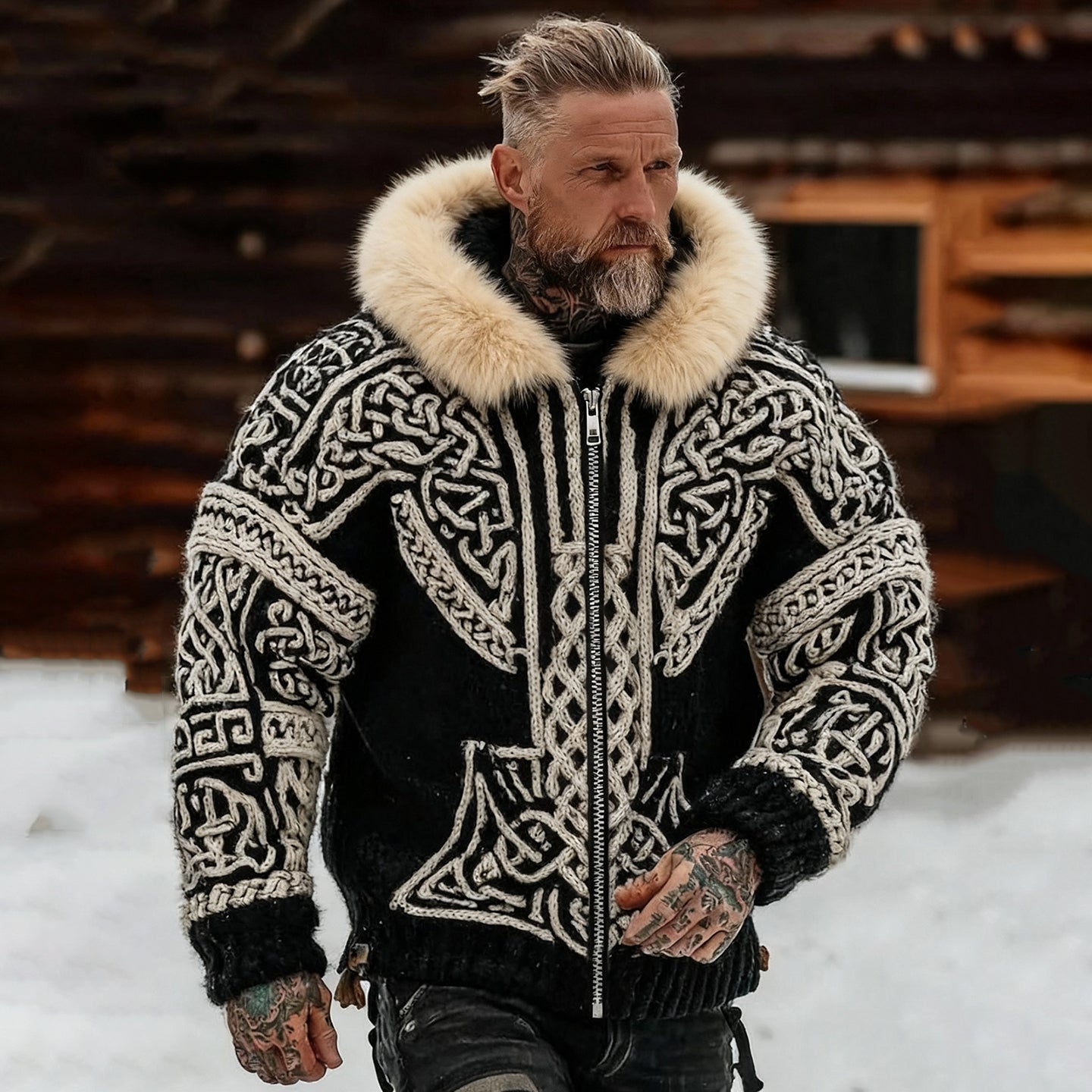 Men's Viking Celtic Knot Cozy Zipper Hooded Sweater artswardrobe